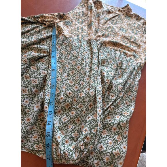 Easel Boho Babydoll Top Tan Green Floral Mixed Print Sz S EUC Earth Tones - Picture 9 of 9